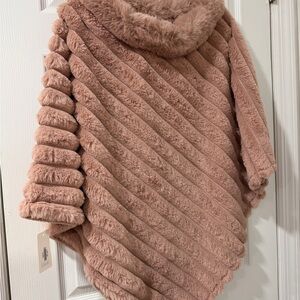 Cozy Pink Faux Fur poncho one size